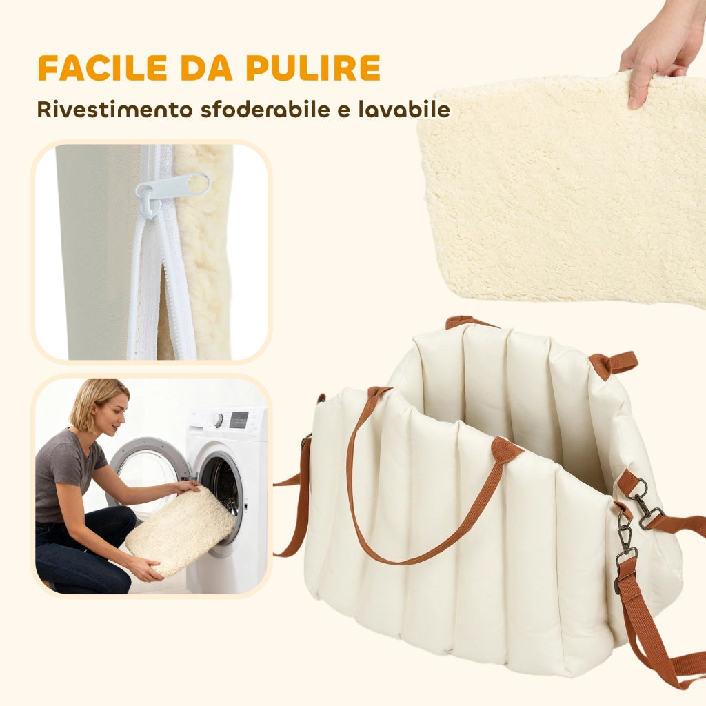Trasportino Auto per Cani ¨C Xylo ¨C Convertibile con Guinzaglio Antiscivolo Crema