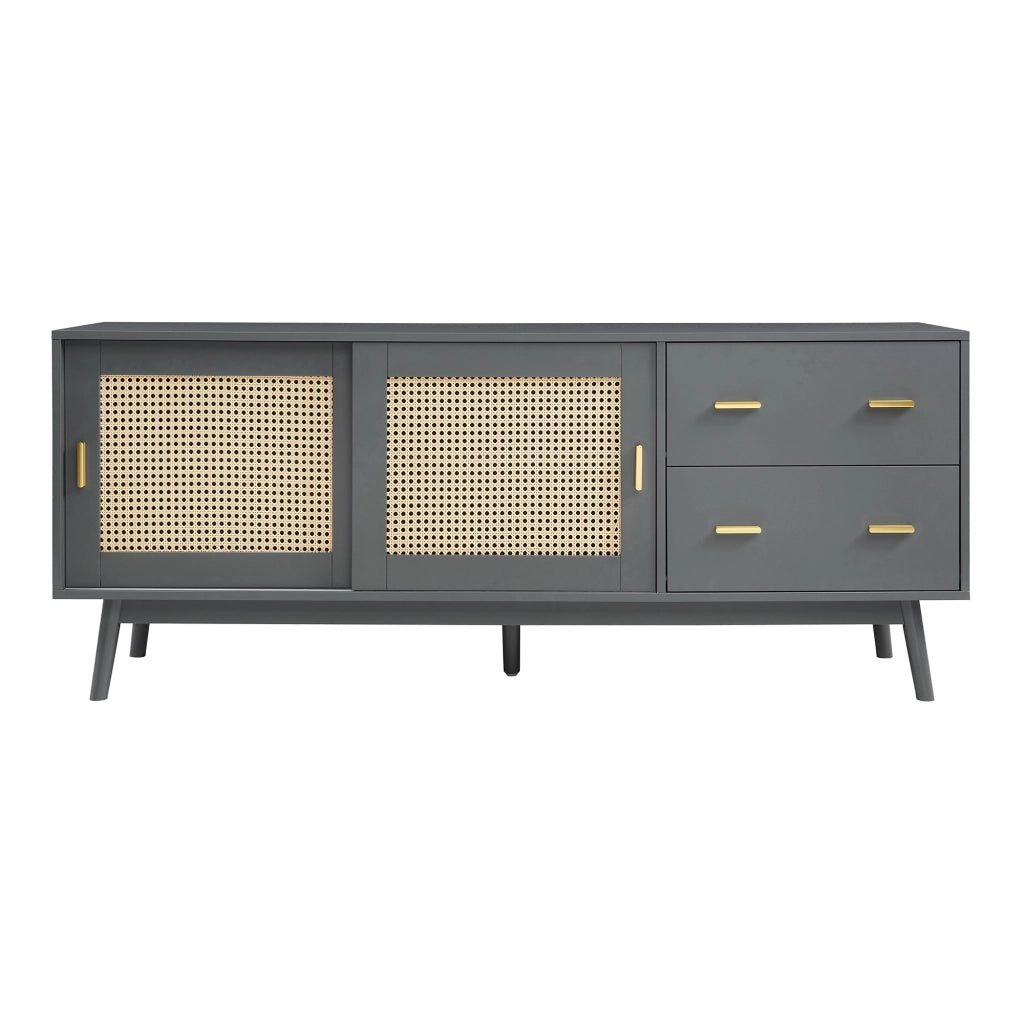 Mobile Porta TV Susa con Cassetti e Ante Scorrevoli in Polyrattan 160x40x65 cm Grigio [en.casa]