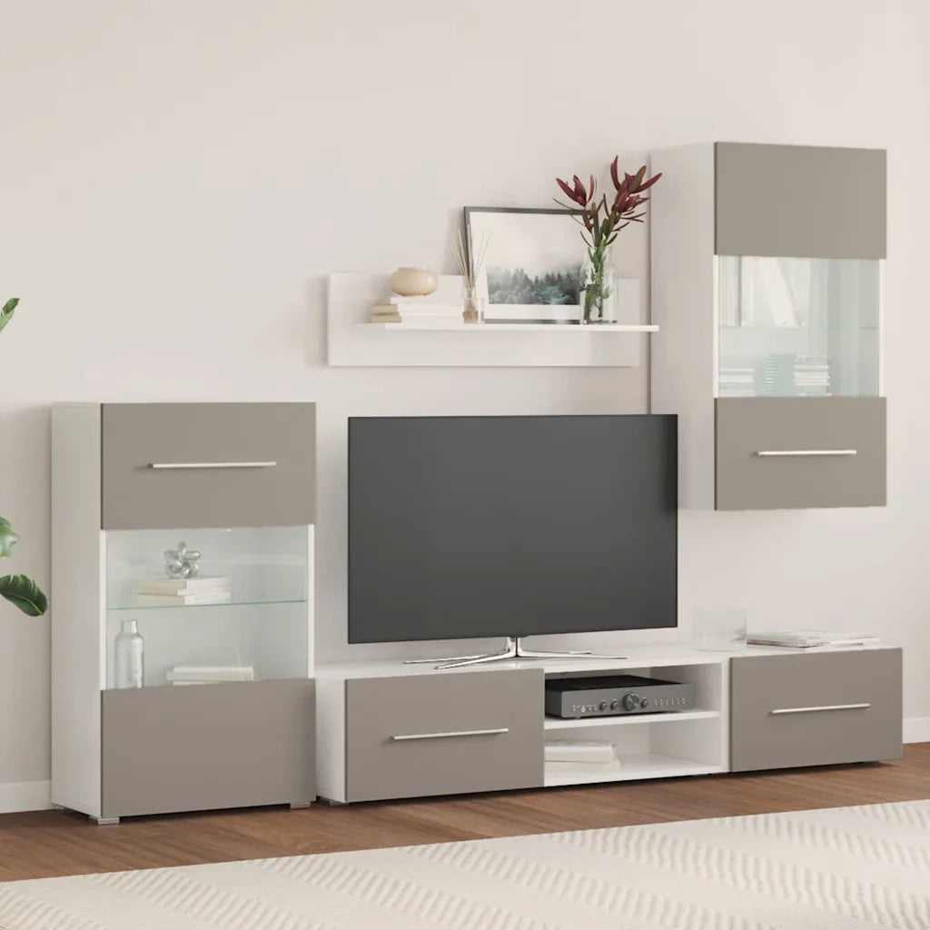 Mobile TV 5 pz con Illuminazione a LED Grigio Pietra Truciolato 3324233