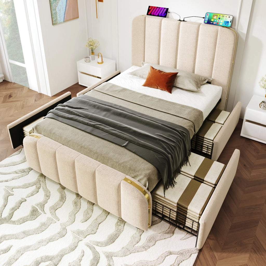 letto imbottito lino beige 90 x 200 cm