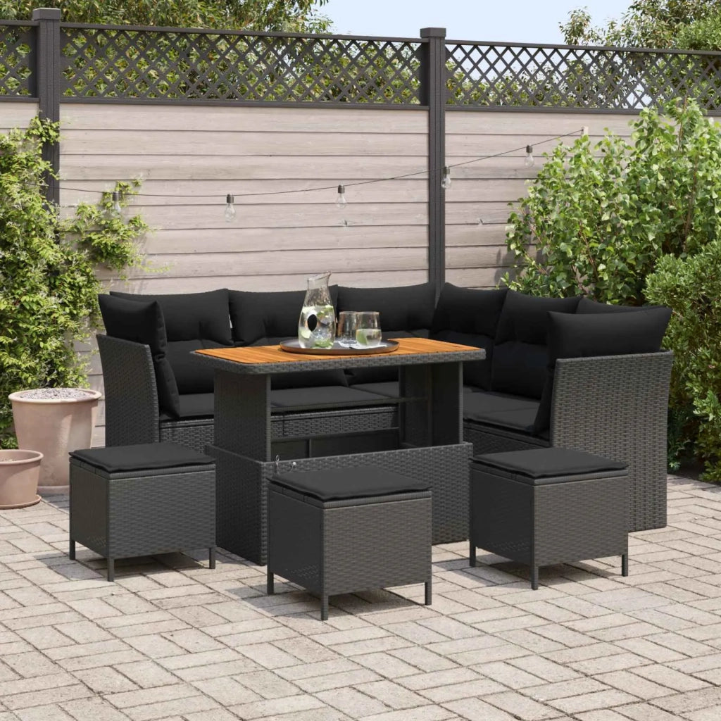 Set Divano da Giardino con cuscino con archiviazione 9 pcs Nero