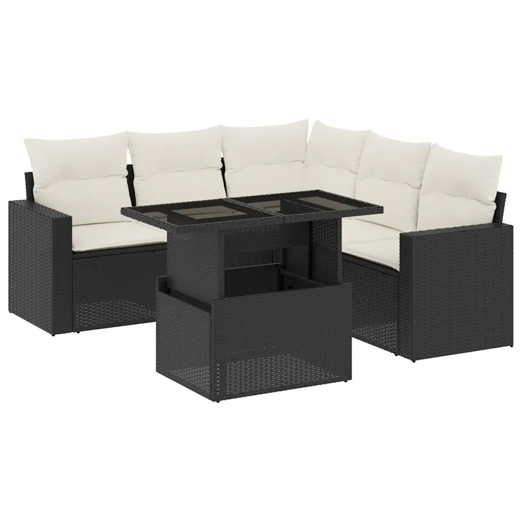 Set Divano da Giardino 6 pz con Cuscini Nero in Polyrattan