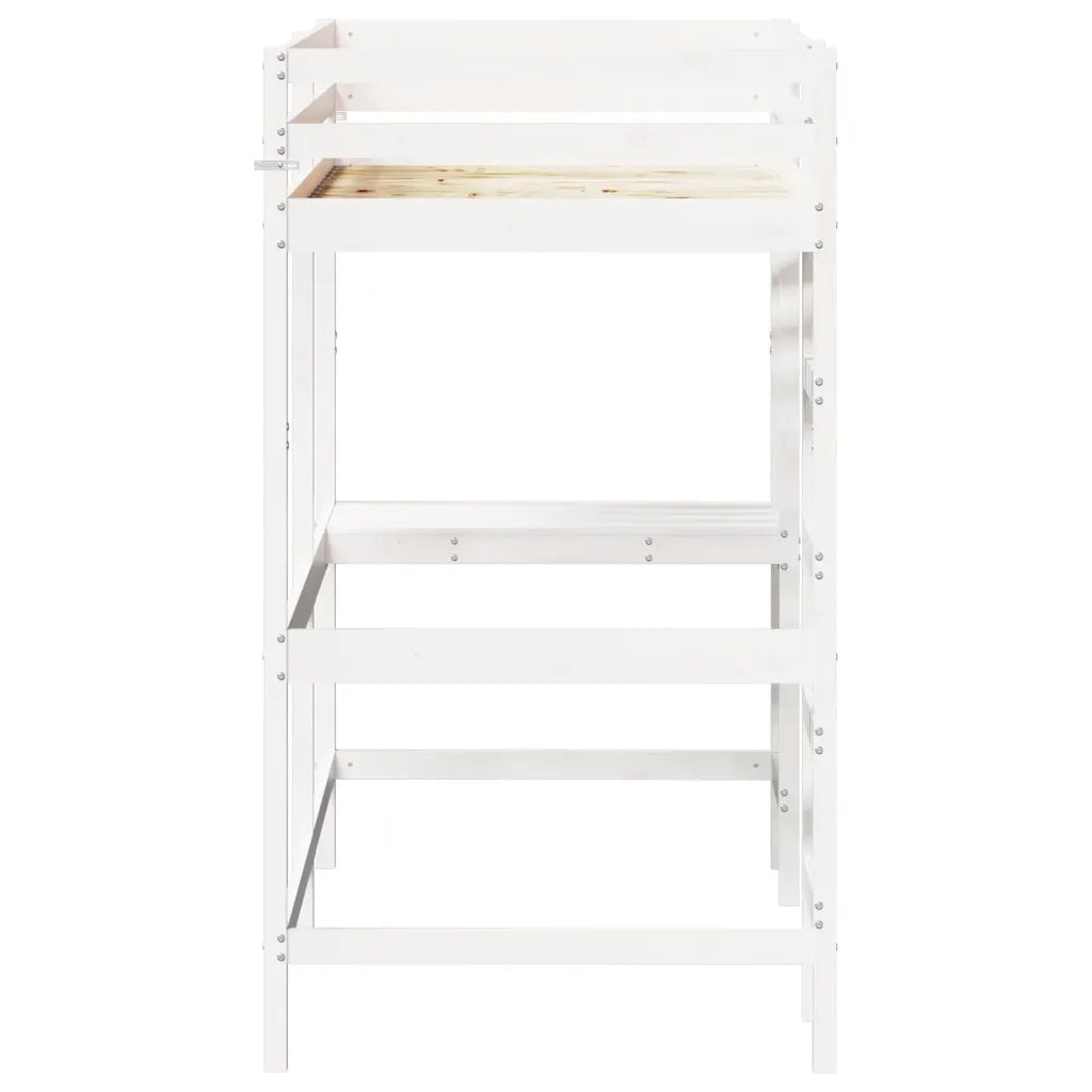 Letto singolo | Letto per adulti | Letto Soppalco con Scrivania Bianco 90x200 cm Massello Pino
