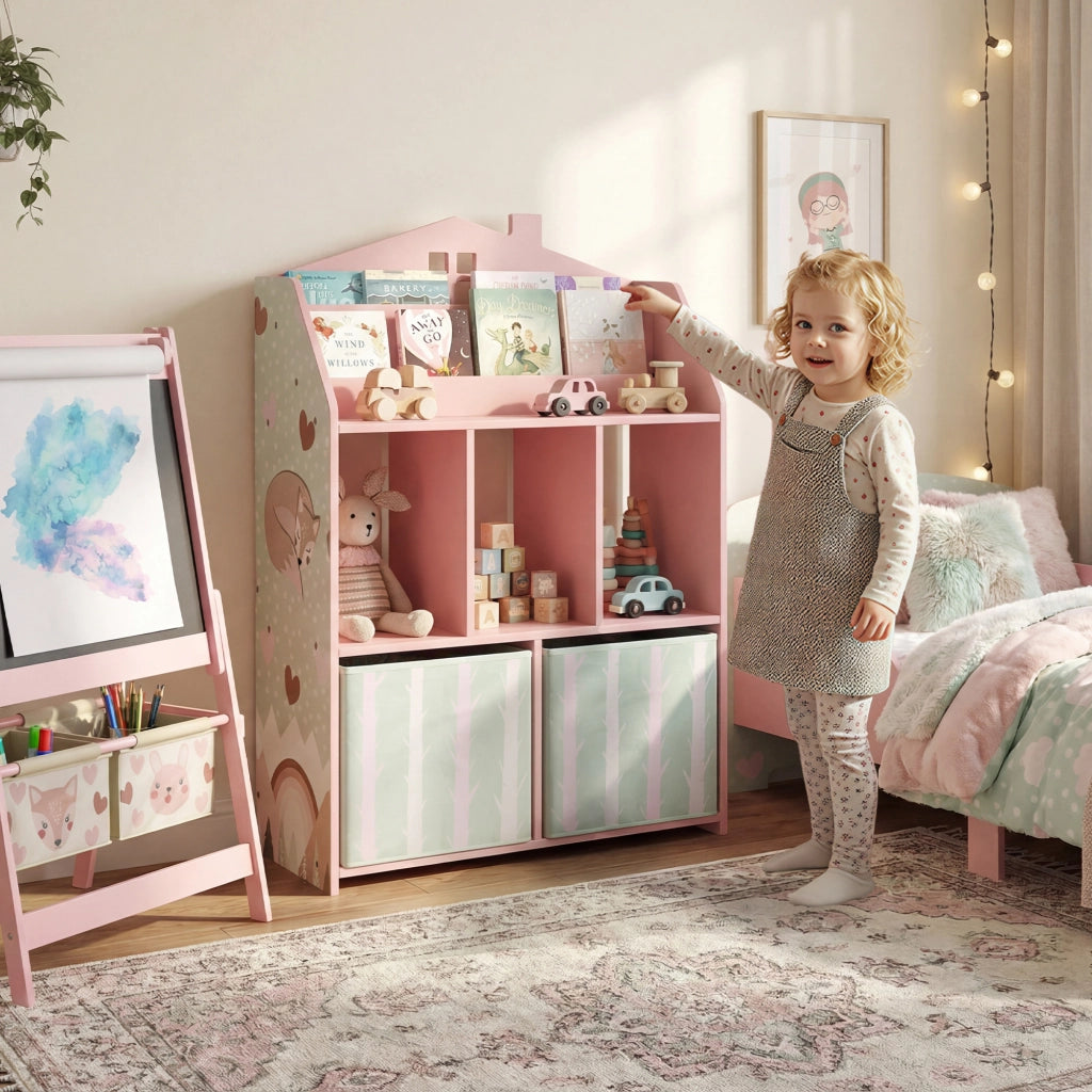 Libreria bambini con ripiani e 2 cassetti ¨C Xylo ¨C rosa MDF