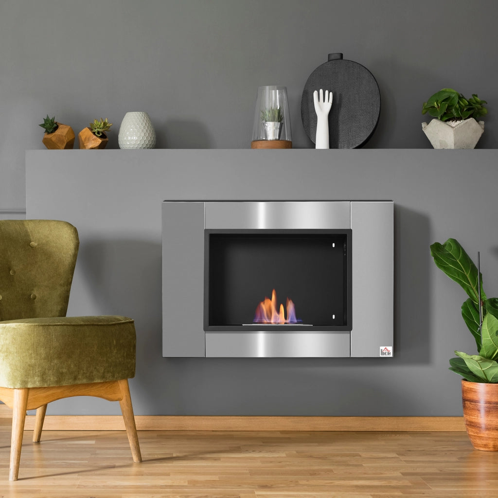 Camino a bioetanolo murale incassabile ¨C Minimal ¨C 80x14x54 cm acciaio inox