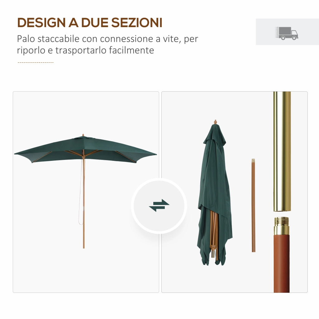 Ombrellone da Giardino ¨C Minimal ¨C Legno e Bamb¨´, Verde Scuro, 2x3 m