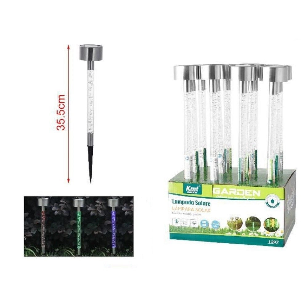 Trade Shop - Set 12pz Lampada Solare 35.5cm Con Picchetto Bolle Colorate Led Giardino 2003021 -