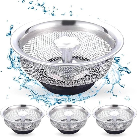 Set di 4 stufe di setaccio per l'acqua di scarico in acciaio inossidabile - Anti-accumulo di residui - Adatto per set di scarichi in acciaio inossidabile - Dimensioni 85 x 7 x 4 cm