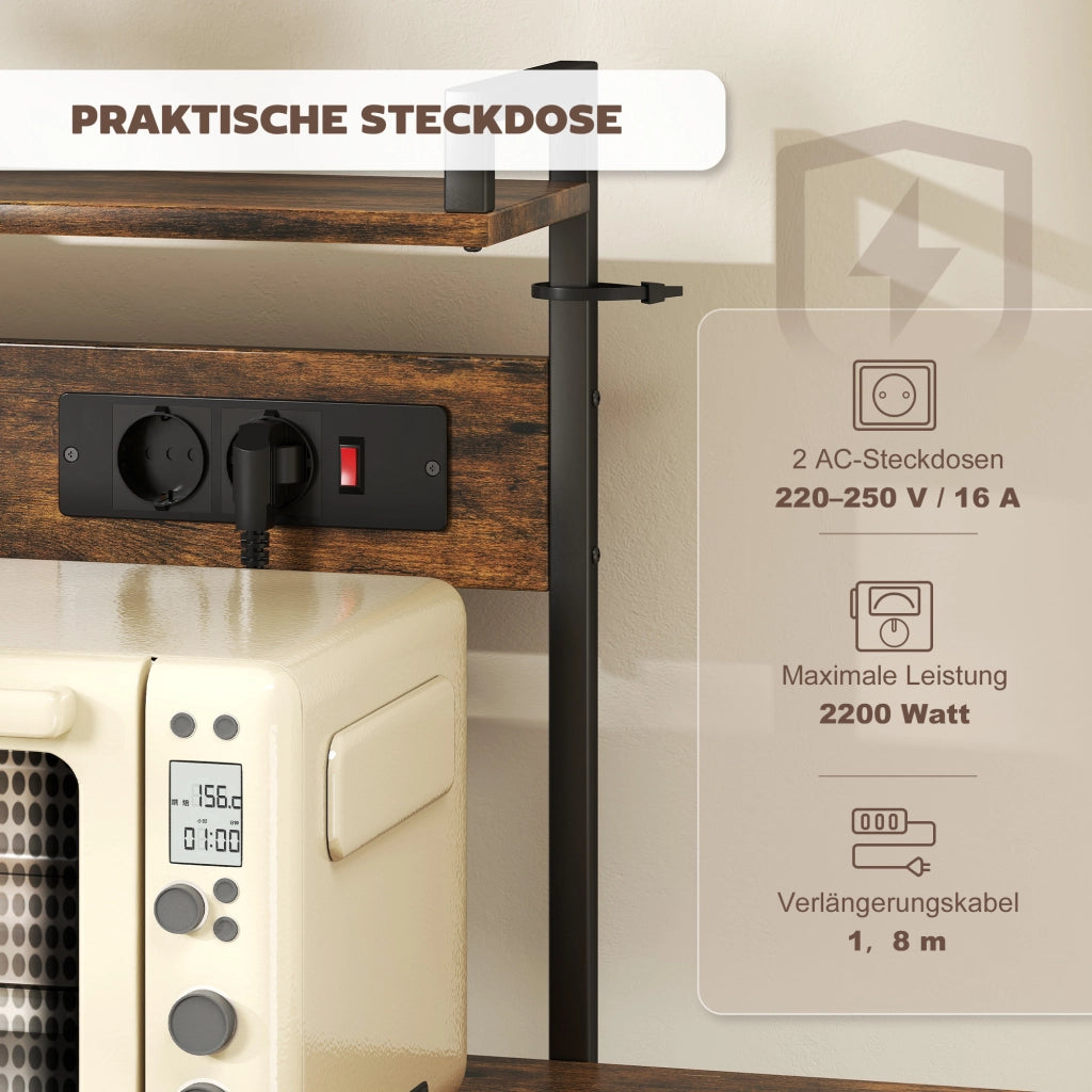 Scaffale da cucina con 2 prese, 5 ganci, 5 ripiani, cestino ¨C Xylo ¨C metallo nero 90x42x130cm