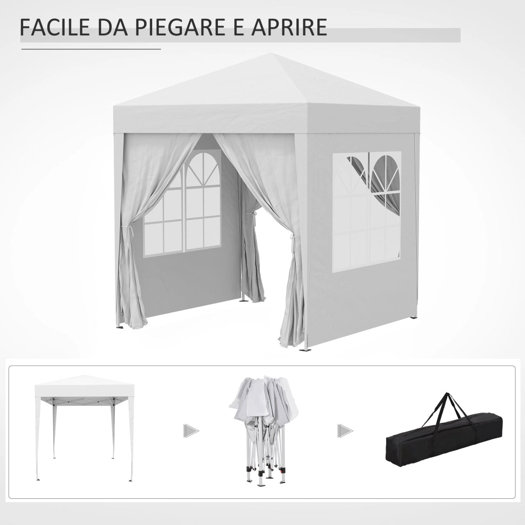 Gazebo da Giardino Pieghevole 2x2m con 4 Pareti Rimovibili in Poliestere e Acciaio Bianco