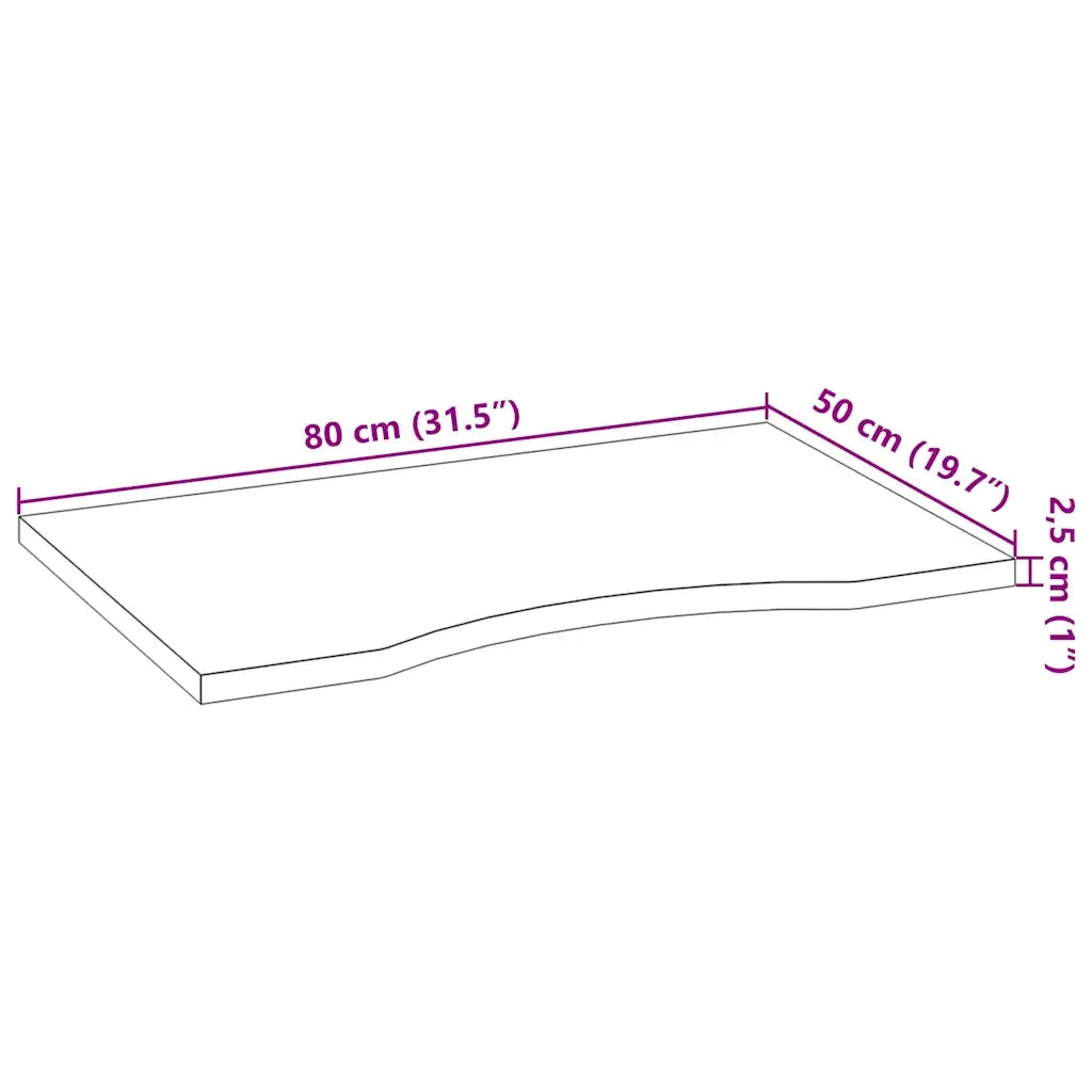 Piano Tavolo | Superficie Tavolo | Piano Scrivania 80x50x2,5 cm Rovere Massello Non Trattato