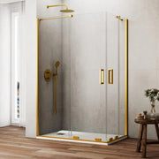 Box doccia angolare KENNA apertura al vertice 120x80 cm (115-120/75-80) oro spazzolato vetro trasparente