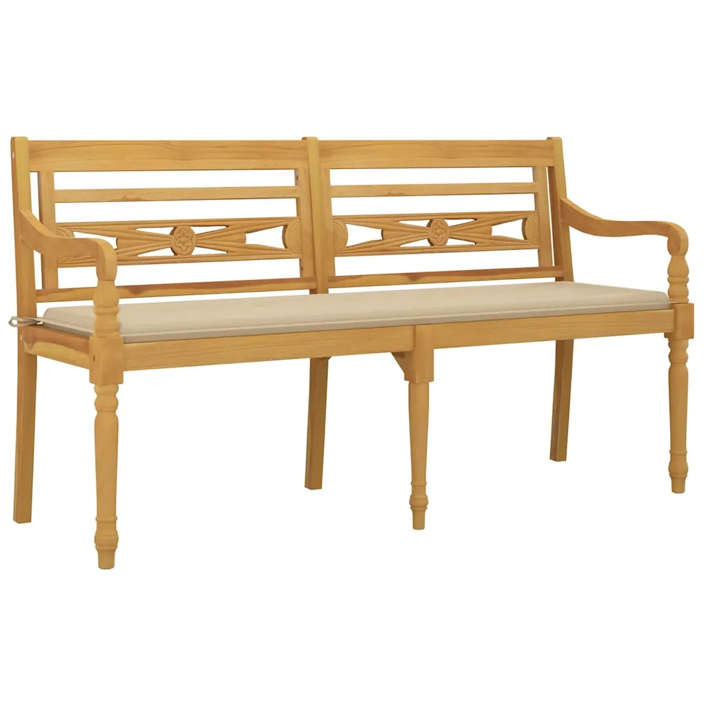 Panchina Batavia con Cuscino Beige 150 cm Legno Massello Teak 3100829