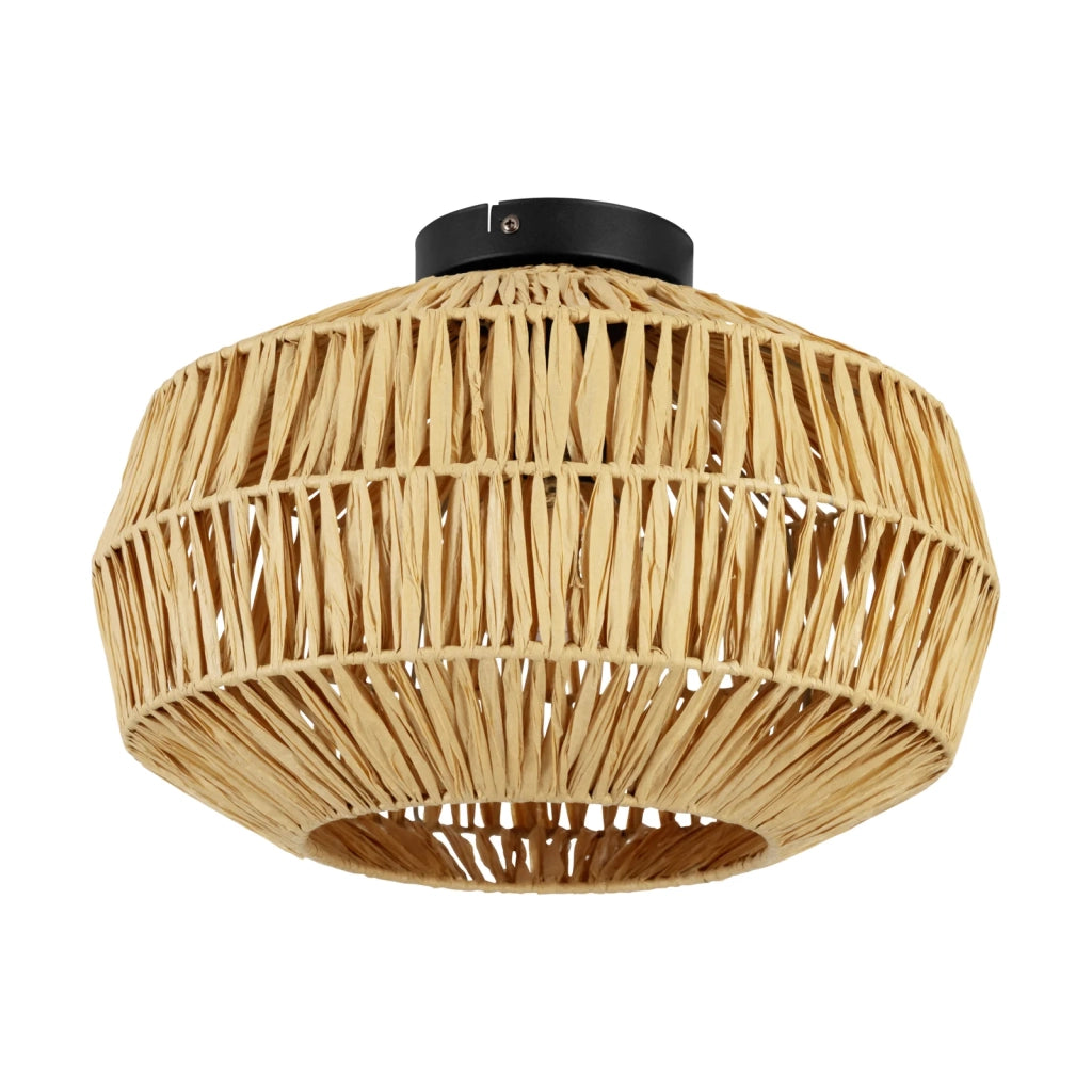 Plafoniera Rustica Country Sheldon Acciaio Nero Legno Effetto Legno 1 Luce E27