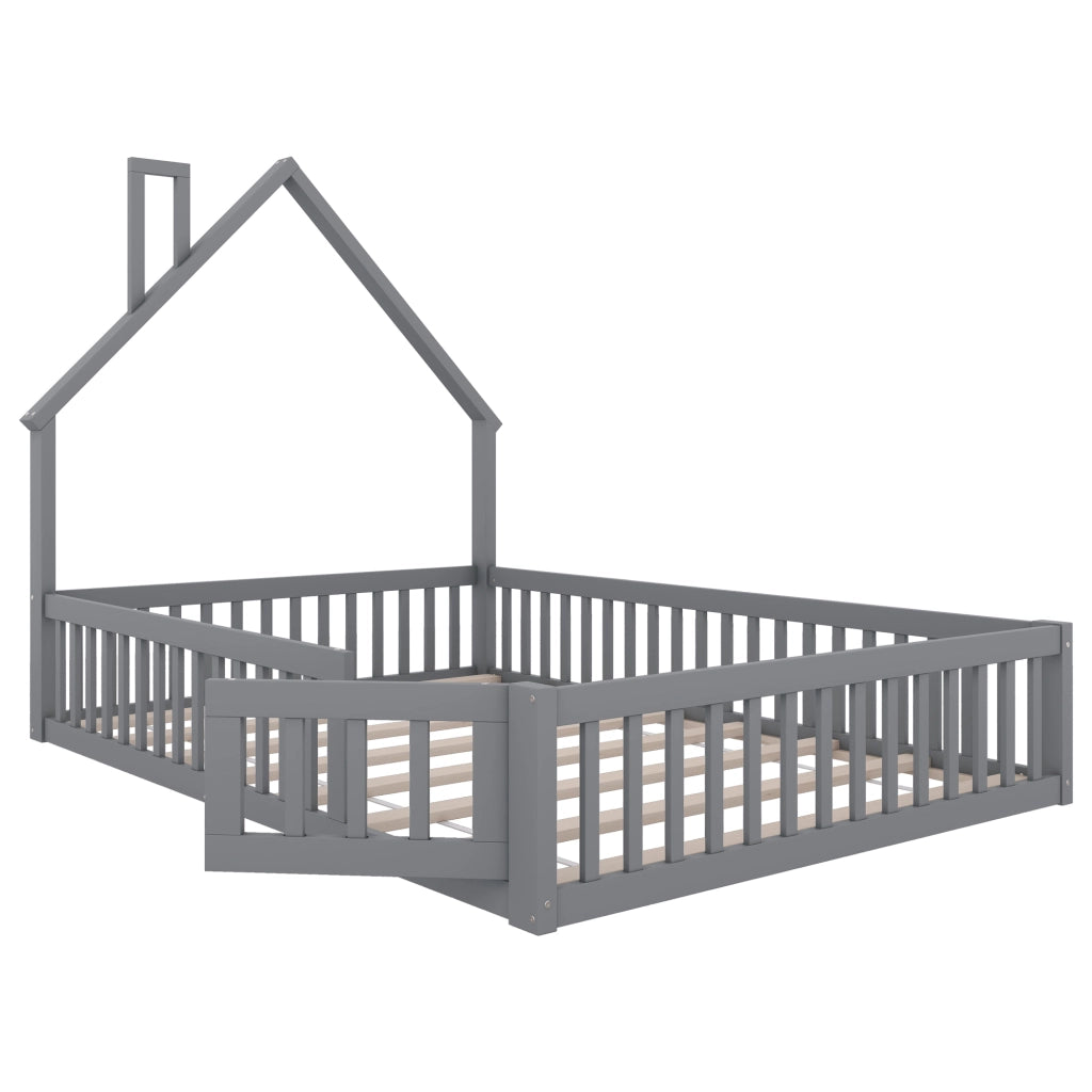 LETTO per bambini 140x200 cm con rete di sicurezza e rete a doghe grigio