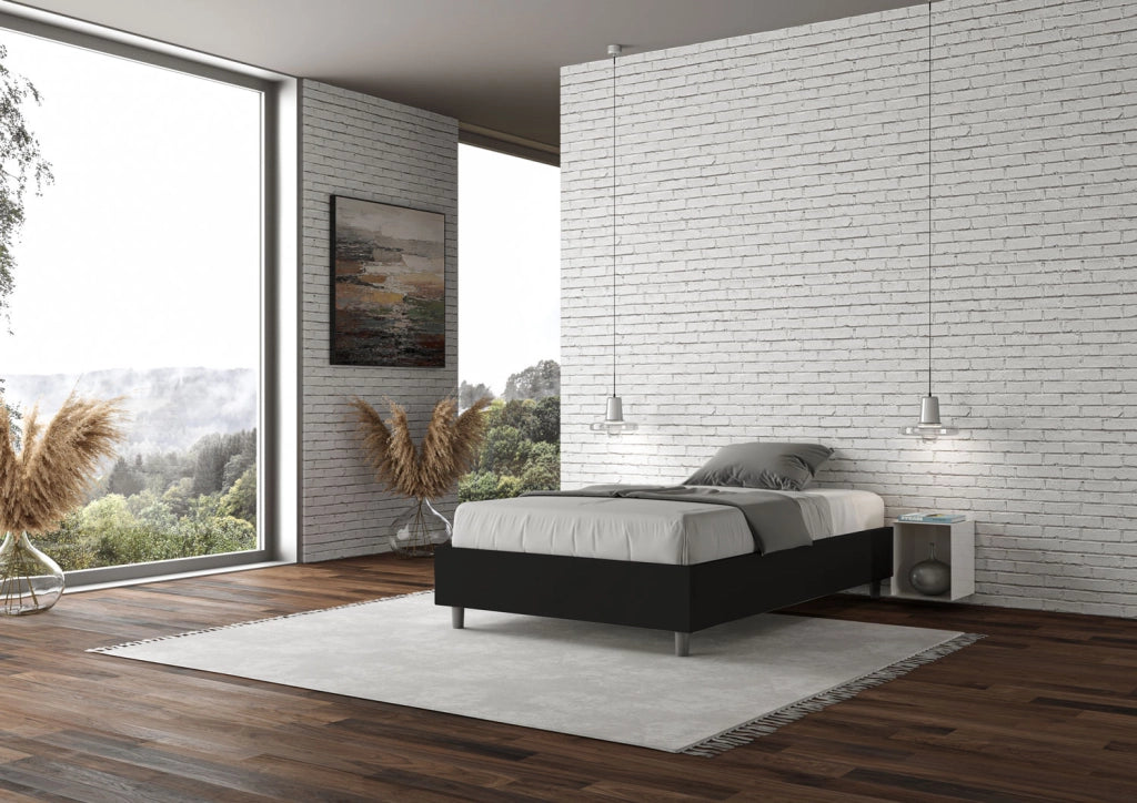 BS COM Letto una piazza e mezza contenitore imbottito 120x200 similpelle nero