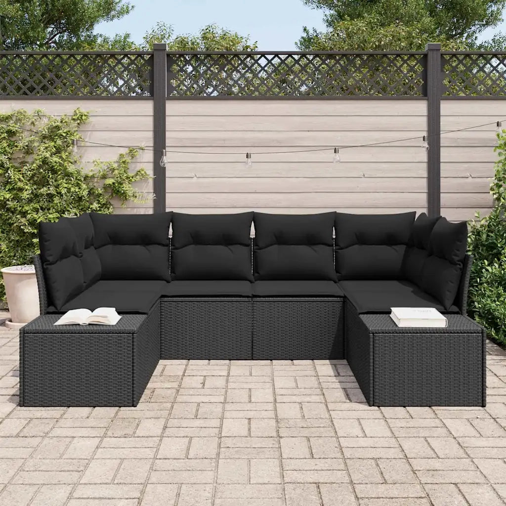 Set Divano da Giardino con cuscino 6 pcs Nero polyrattan 3347203