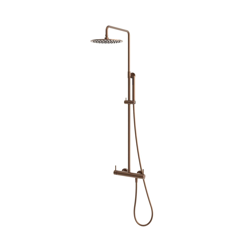SINED Doccia da Parete in Acciaio Inox 316L Oro Rosa Installazione Interna ed Esterna Ingresso Acqua Calda e Fredda Doppio Miscelatore Soffione da 25 cm - Modello Levante