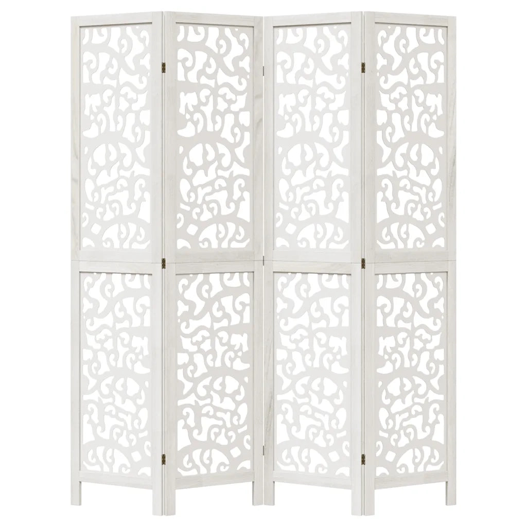 Divisorio Ambienti 4Pannelli Bianco Legno Massello di Paulownia 358738