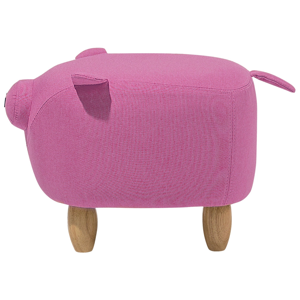 Sgabello per bambini Animale Maialino in tessuto rosa con gambe in legno Poggiapiedi per cameretta