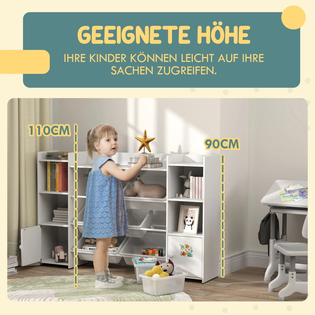 Scaffale portagiochi bambini con 8 cassetti estraibili ¨C Xylo ¨C Legno bianco organizer libreria