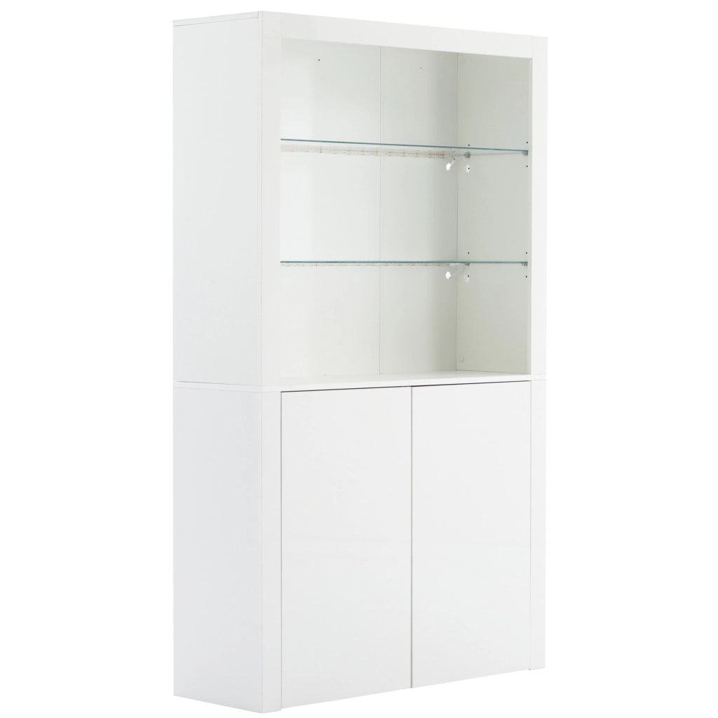 Vetrina 100x35x170 cm con LED e ripiani in vetro temperato; MDF bianco