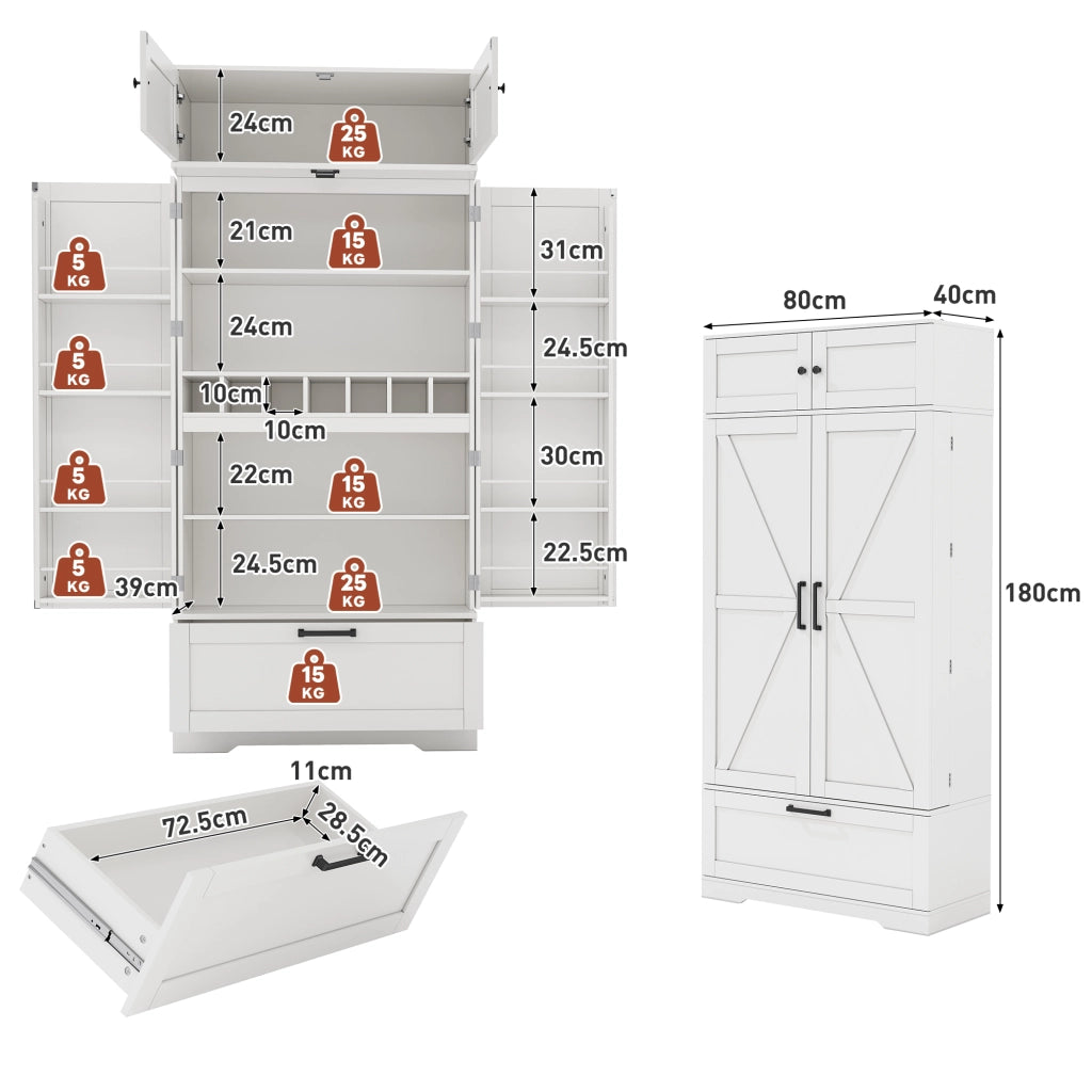 Armadio da cucina grande - Zephmum - 80¡Á40¡Á180cm - Stile industriale con ripiani regolabili, cassetti e porta vino