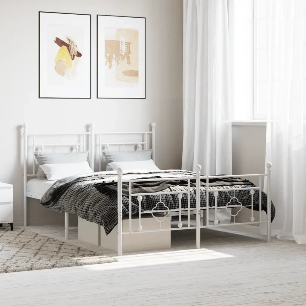 Letto matrimoniale | Letto per adulti | Giroletto con Testiera e Pediera Metallo Bianco 140x200 cm
