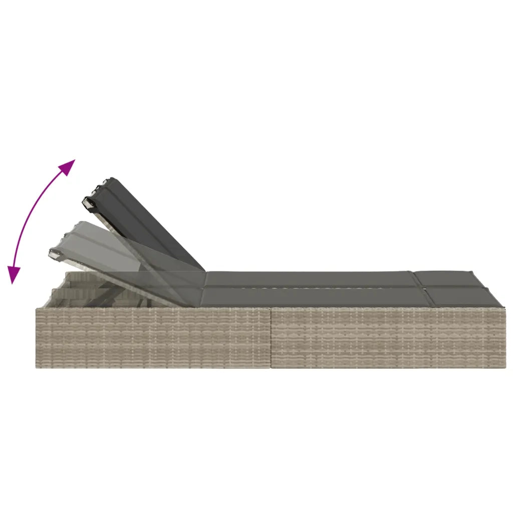 Lettino Prendisole | Sdraio da giardino | Lettino da sole Doppio con Cuscini Grigio Chiaro Polyrattan