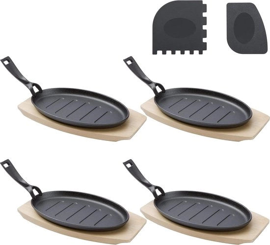 Set di Pannini in Acciaio Inox da 4 - Extra Grande con Sostegno in Legno e Raschini - 27 cm Pannini Grill