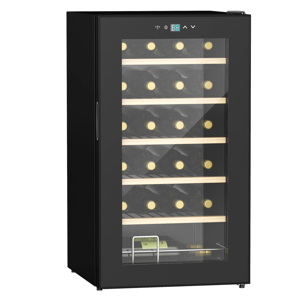 EasyComfort Cantinetta Vino Frigo per 24 Bottiglie, Capacità 65L, Controllo Temperatura e Ripiani Estraibili, Nero