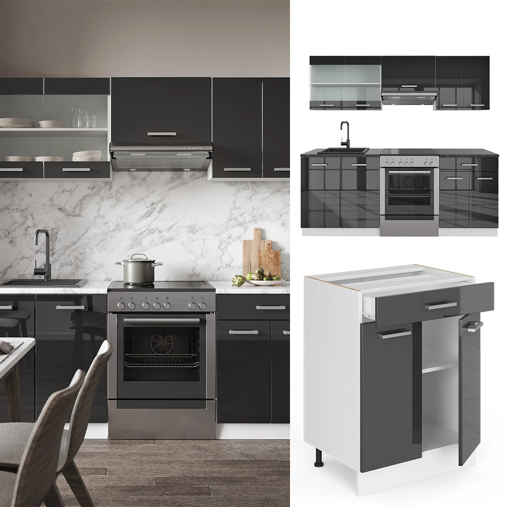 Vicco Cucina componibile Antracite lucido/bianco 200 cm , PL Antracite