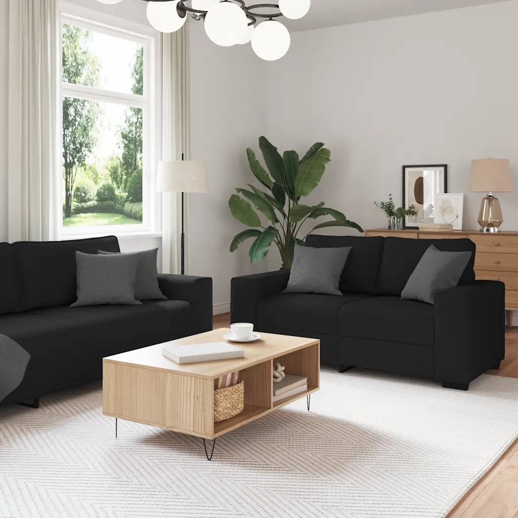 Set di Divani 3 pz con Cuscini Nero in Tessuto 3324651
