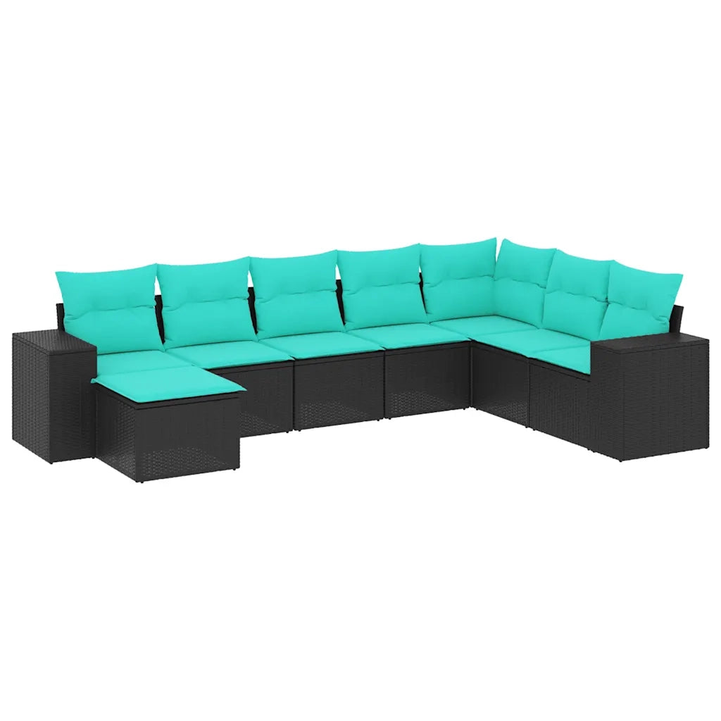 Set Divani da Giardino 8 pz con Cuscini Nero in Polyrattan 3222956