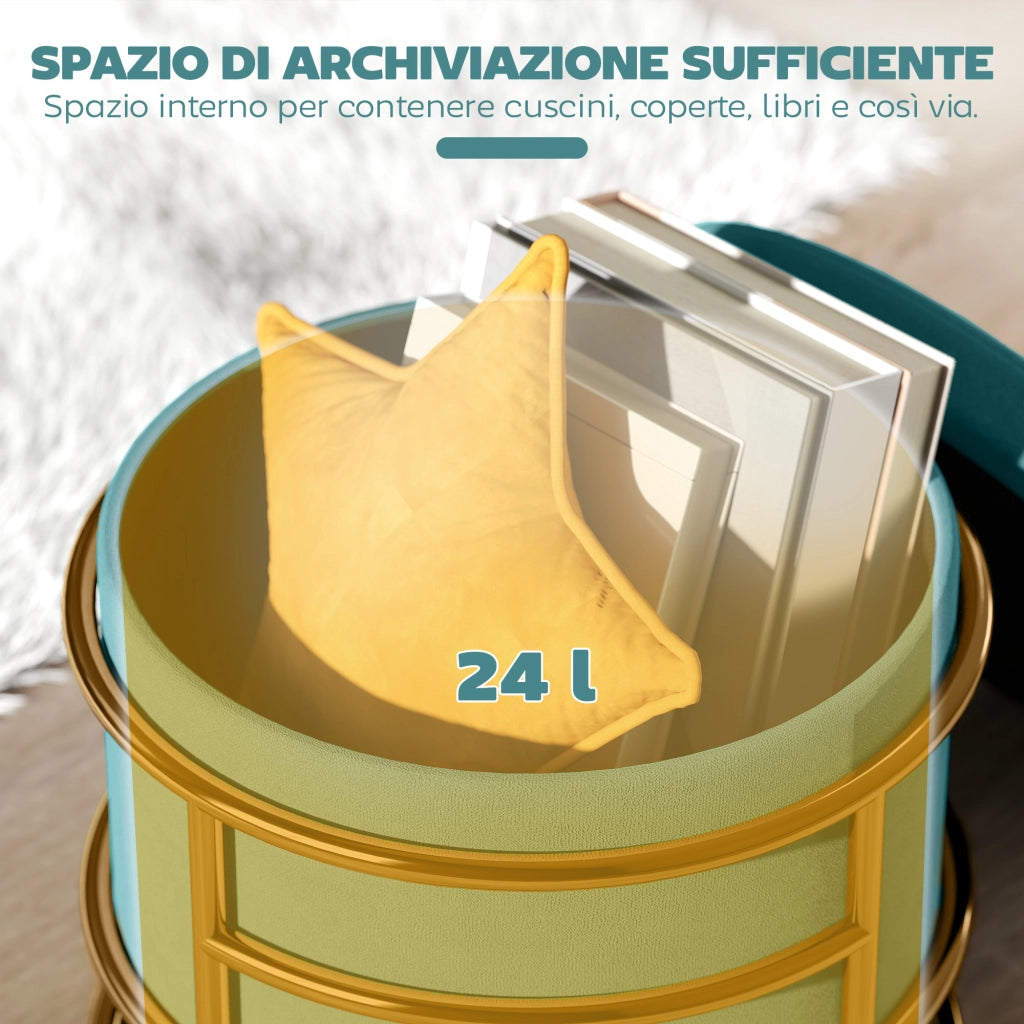 Pouf Contenitore Rotondo ¨C Xylo ¨C Velluto Verde ?42x39cm 24L