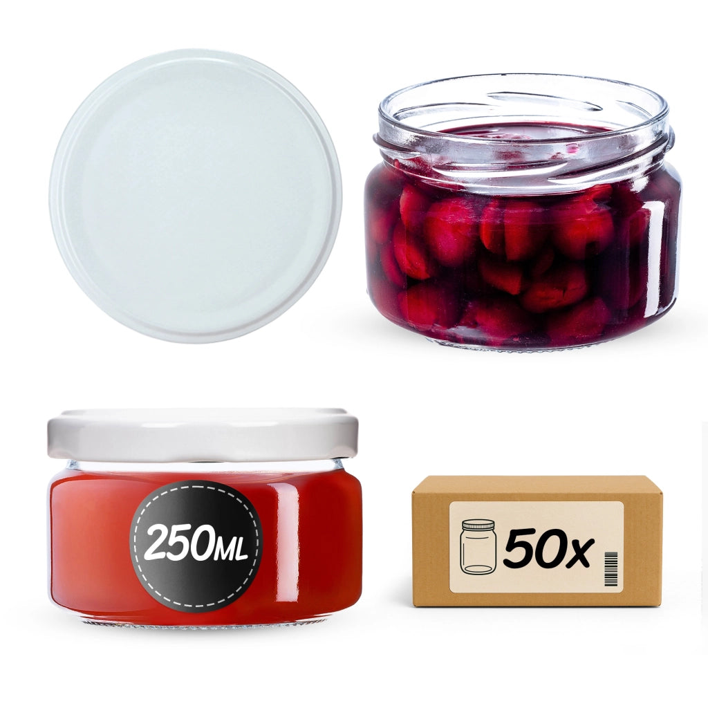 KADAX 50x Barattoli Vetro 250ml Per Conserva Miele Marmellata + Tappi Fi82