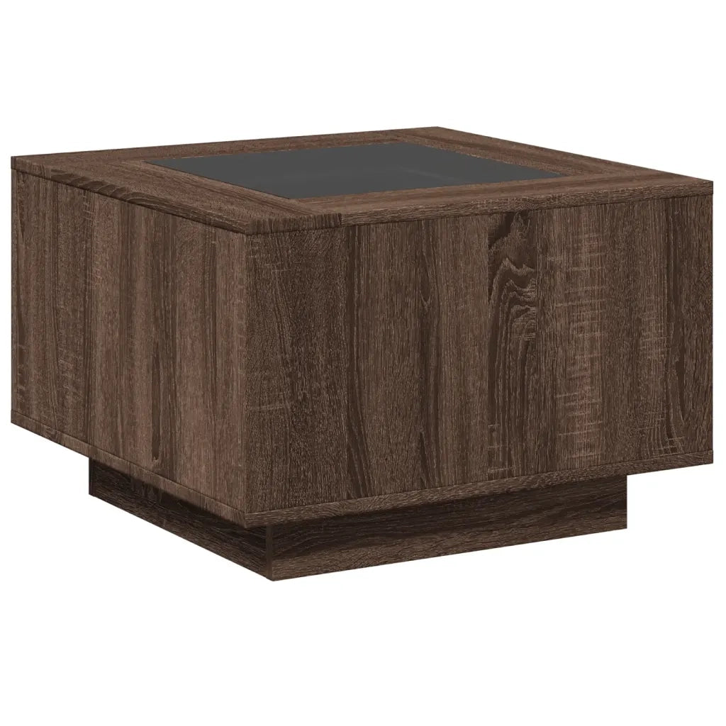 Tavolino Salotto con LED-Tavolino da soggiorno-Tavolo Rovere Marrone 60x60x40 cm Multistrato