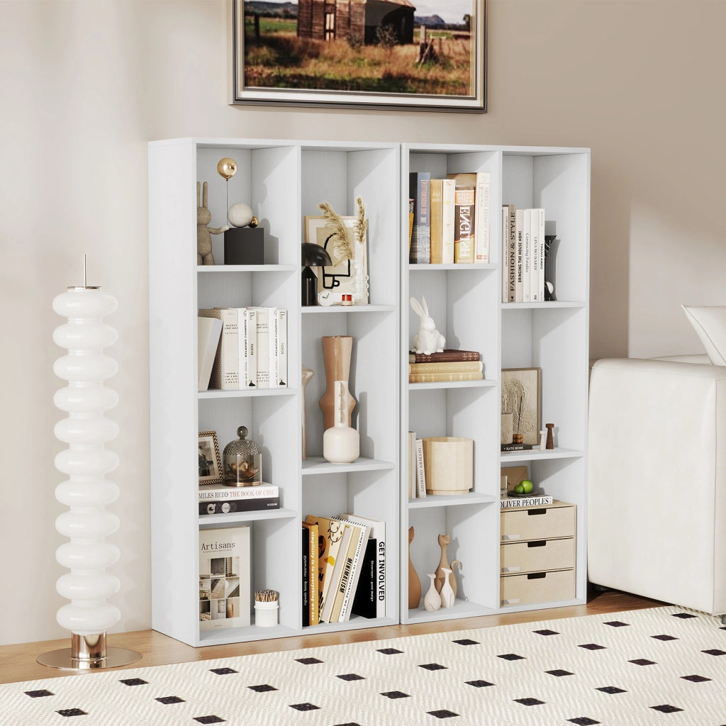Libreria a 7 cubi indipendente verticale orizzontale 7 scomparti 2 kit antiribaltamento-Organizer cubo espositivo casa ufficio soggiorno Bianco