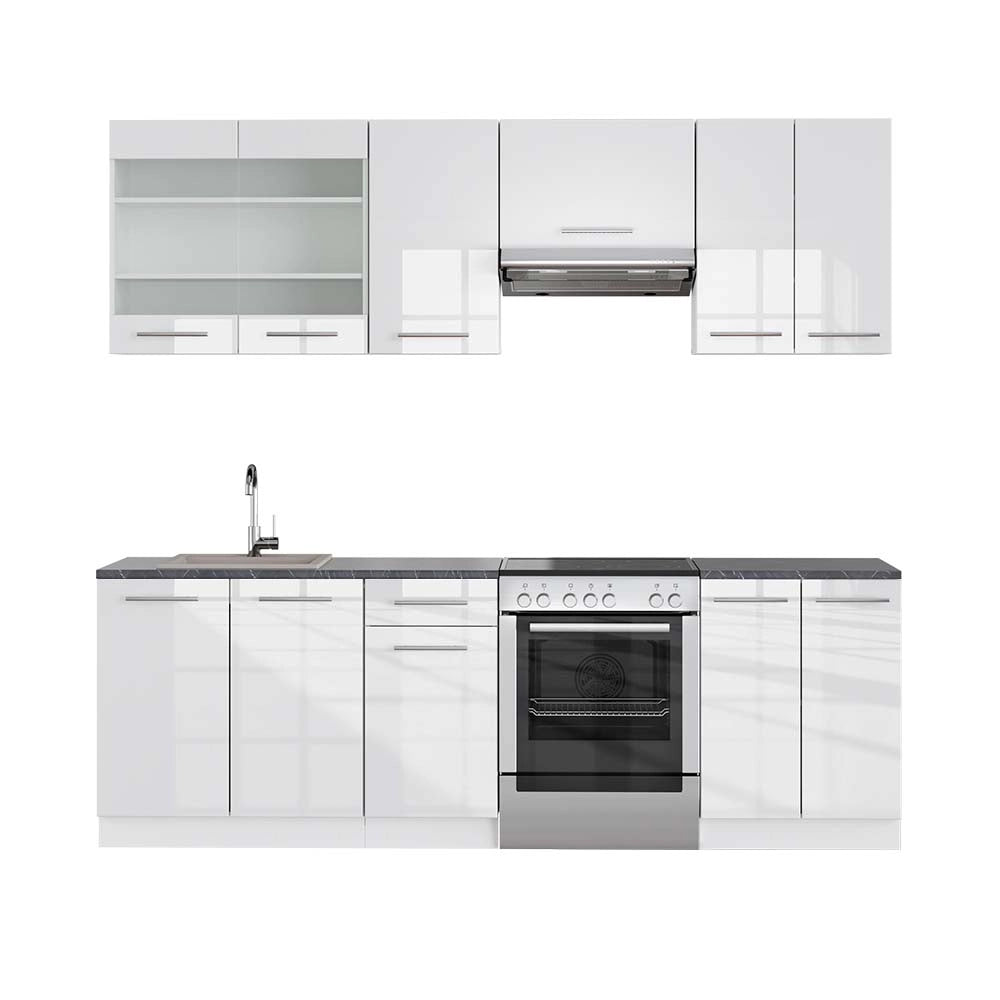 Cucina componibile Fame-Line Bianco lucido/Bianco 240 cm, PL Antracite Vicco