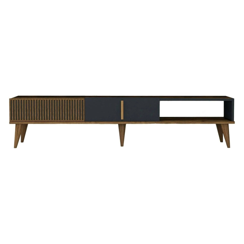 Mobile porta TV Jakuchu, Credenza da soggiorno, Armadio basso per TV, Base parete attrezzata, 180x35h40 cm, Noce e Antracite