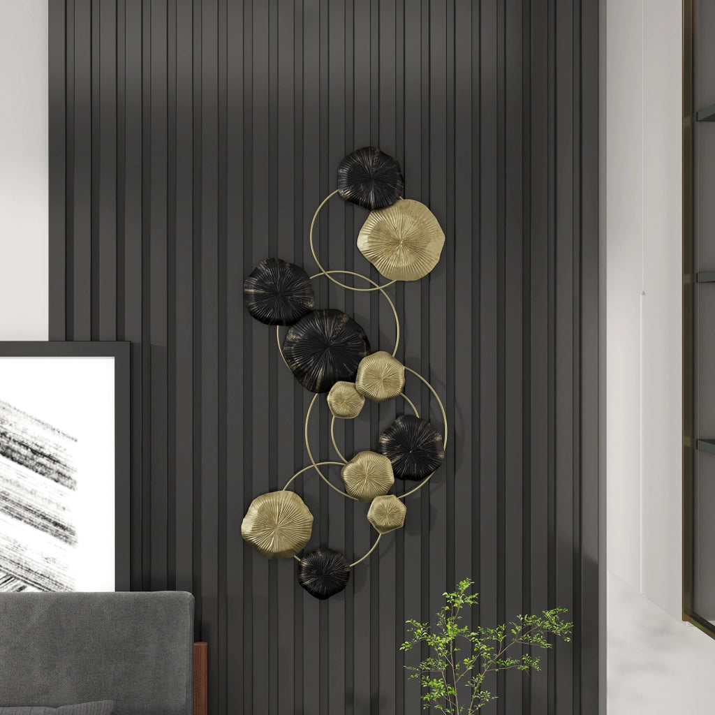 Scultura a Parete Foglia di Loto ¨C Minimal ¨C Dorato e Nero 84x35 cm