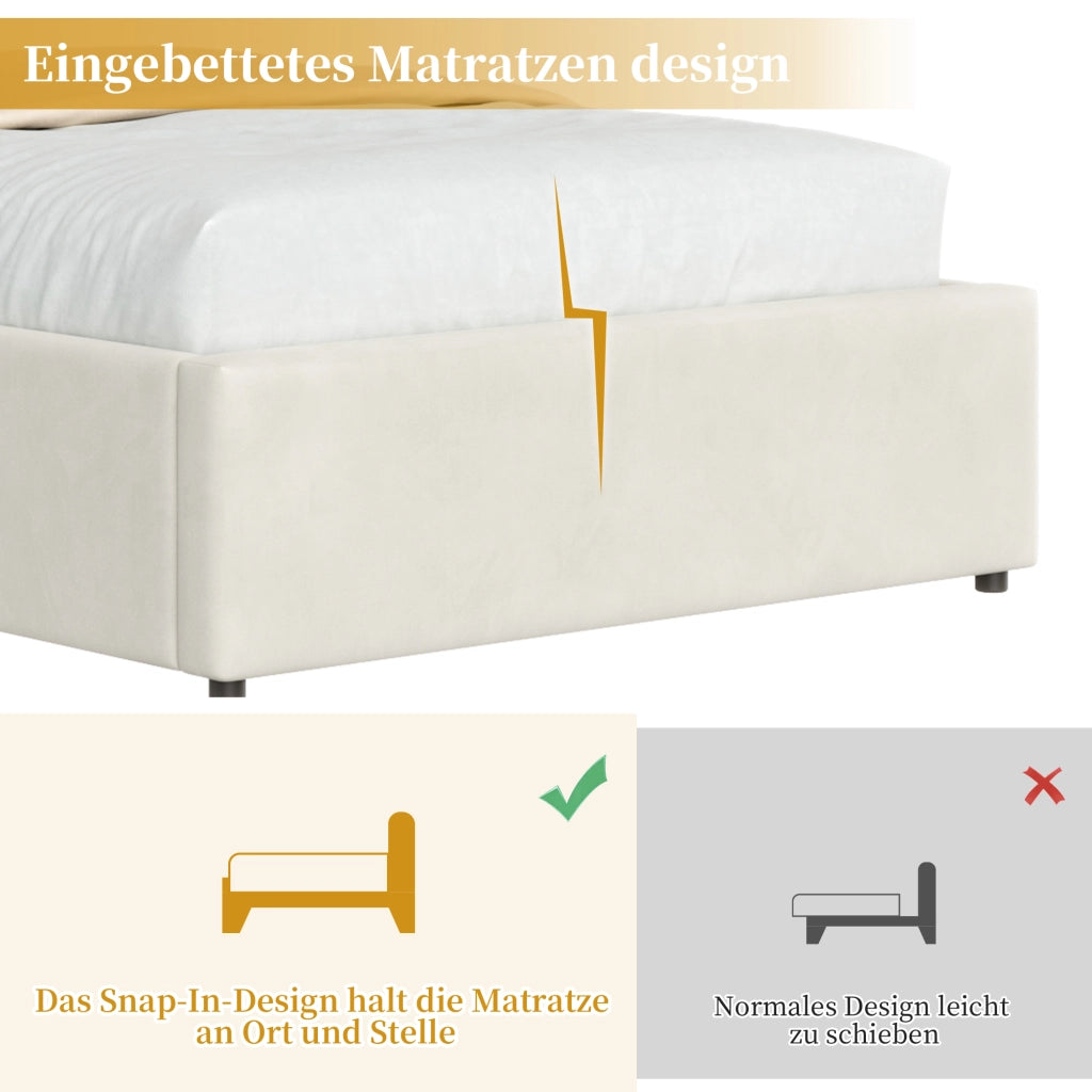 letto imbottito velluto beige 90 x 200 cm