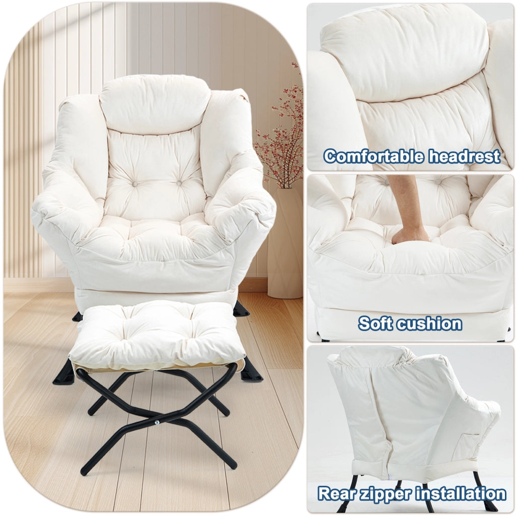 Poltrona relax con supporto per il collo e montaggio facile per balcone terrazza in metallo off white 70 × 20 × 77 cm