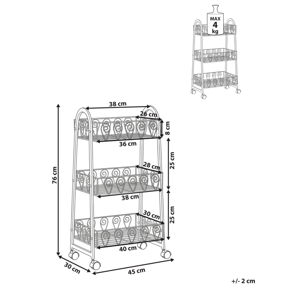 Scaffale in ferro bianco a 3 ripiani mobile con ruote stile retrò da bagno