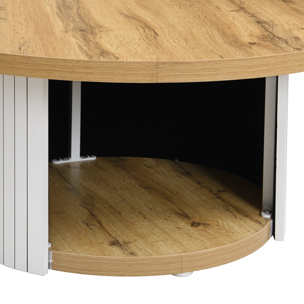 Tavolino da Caffè Rotondo con Tavolino Ausiliario, Spazio Di Archiviazione, Stile Nordico per Soggiorno, in MDF, Naturale
