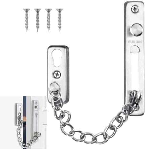 Catena di sicurezza in acciaio inossidabile 304, deurbeveiliging extra resistente con viti per interni, casa, hotel - Argento
