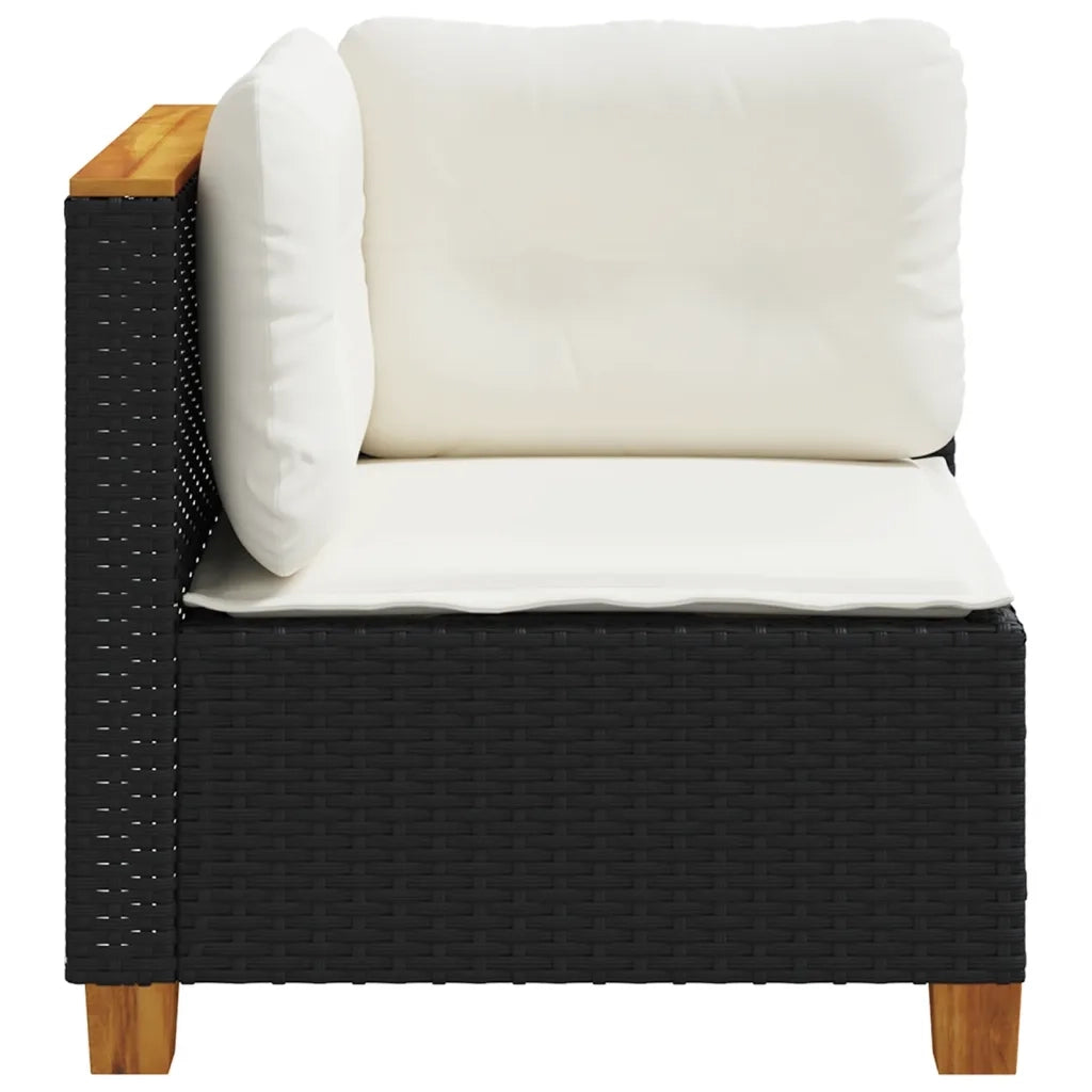 Divano Angolare da Giardino con Cuscini Nero in Polyrattan 365902