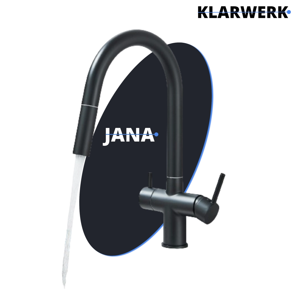 Jana | Raccordo estensibile premium a 3 vie grigio titanio opaco | Rubinetto osmosi da cucina in acciaio inox |. Filtro 3 connessioni ad arco alto