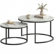Tavolino da caff¨¨ rotondo effetto marmo ¨C Minimal ¨C 2 pezzi telaio metallo grigio