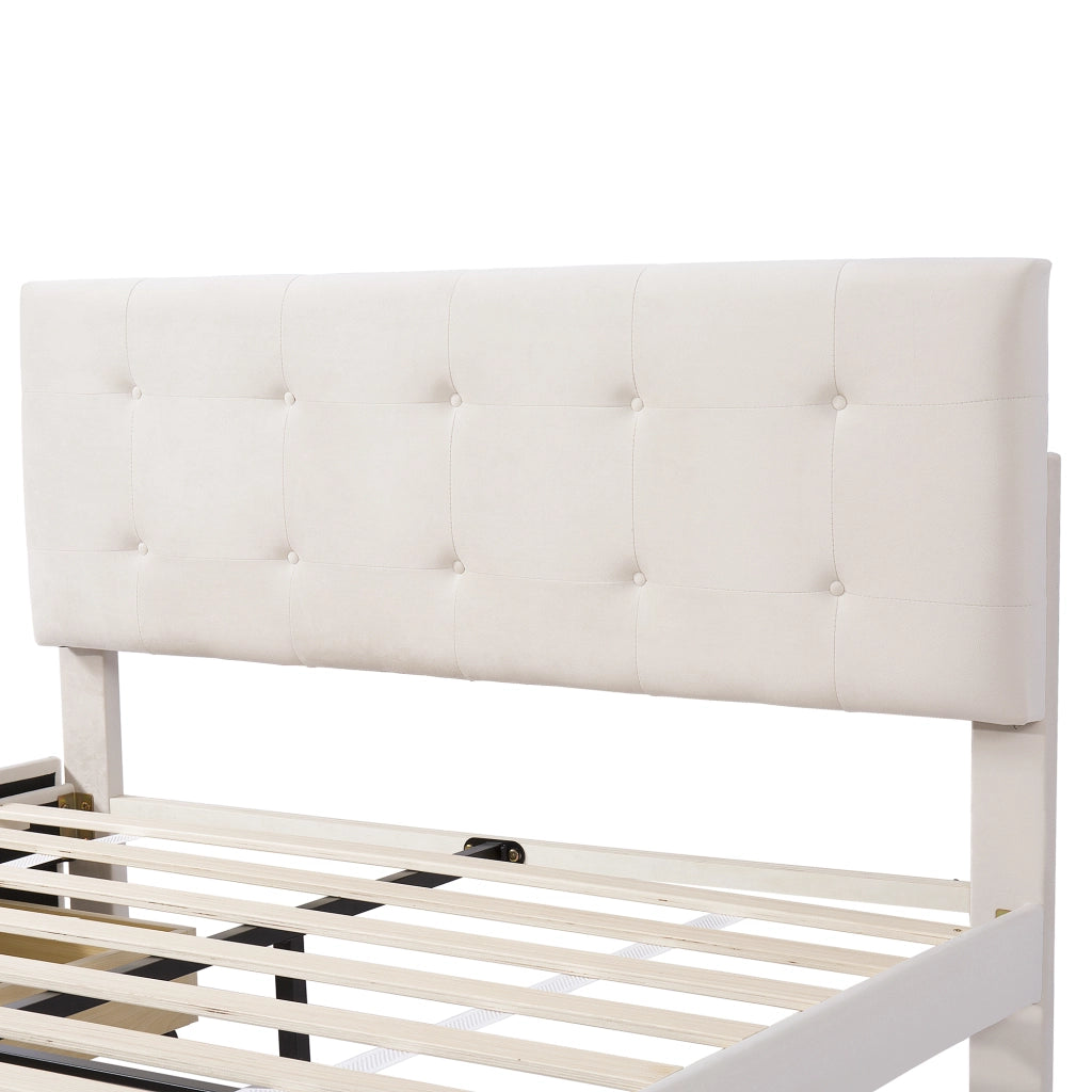 DESMIU Letto matrimoniale 140 × 200 cm 2 posti con 4 cassetti contenitori, senza materasso, in velluto, beige